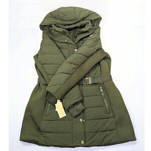 Michael Kors Women's Plus Size Belted Olive Hooded Puffer Coat Size 1X MSRP $350